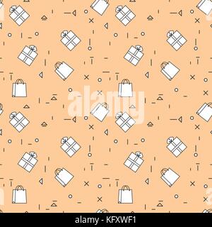Shopping Bags And Gift Boxes Seamless Pattern Thine Line Stock Vector