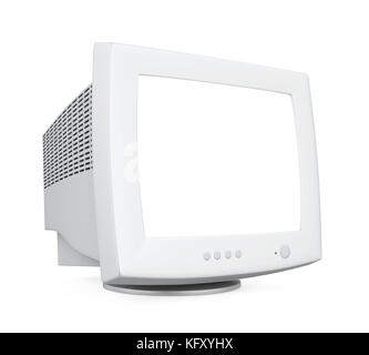 CRT Computer Monitor with Blank White Screen Isolated Stock Photo