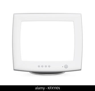 CRT Computer Monitor with Blank White Screen Isolated Stock Photo