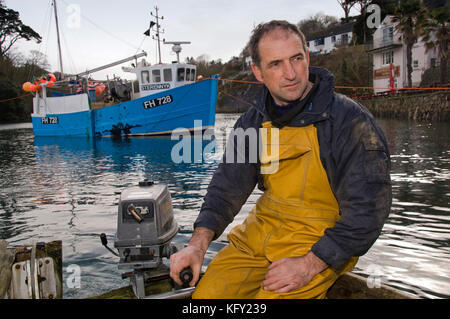 Helford quay on the Helford Estuary, Cornwall, where fishermen want to build a new quay.  Pix show fisherman David Kessell Stock Photo
