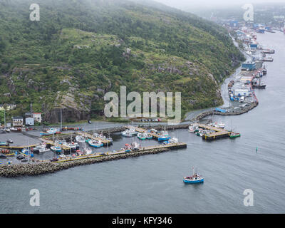 Fishing boats in the harbor as seen from Signal Hill, St. John's, Newfoundland, Canada. Stock Photo