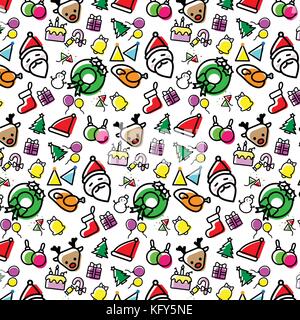 Colorful Christmas icons seamless pattern vector design concept on White background Stock Vector