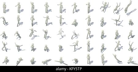 Stick man figures icons set, isometric style Stock Vector