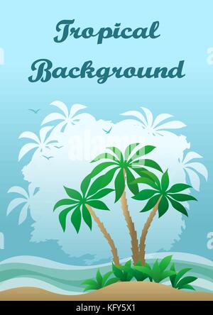 Landscape, Sea Beach with Palms Stock Vector