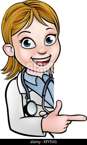 Doctor Cartoon Character Pointing Sign Stock Vector