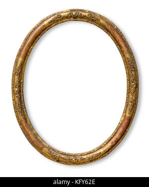 Vintage Retro old golden color wooden Picture Frame with clipping path Stock Photo
