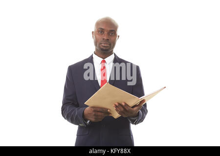 Portrait of African businessman in formal suit posing on white background Stock Photo