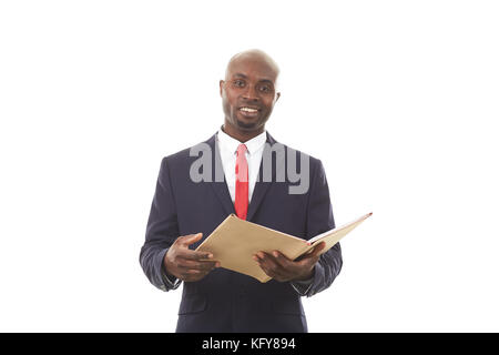 Portrait of African businessman in formal suit posing on white background Stock Photo