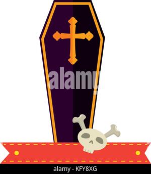 coffin halloween with skull decorative icon vector illustration design Stock Vector