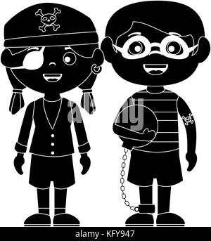 little kids disguised as a pirate and prisoner vector illustration design Stock Vector