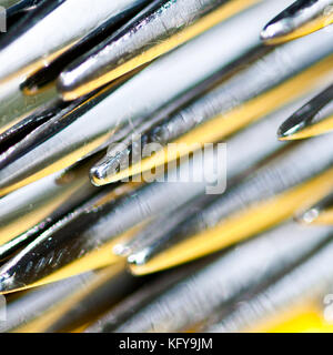 An abstract close-up of fork prongs. Stock Photo