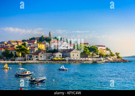 Waterfront view at coastal place Rogoznica in Croatia, small picturesque tourist resort on Adriatic Coast. Stock Photo