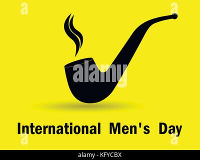 International men's day smoking pipe with shadow on yellow background. Vector illustration Stock Vector