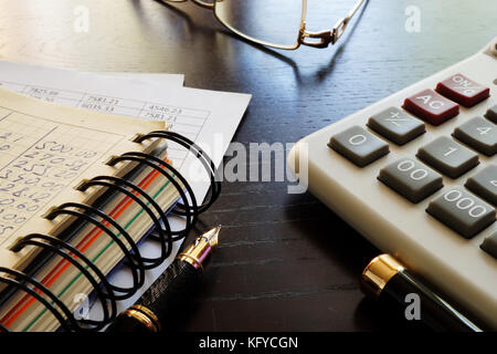 Financial report of small business on an office desk. Stock Photo