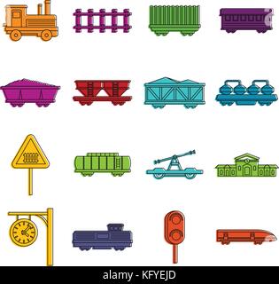 Railway icons doodle set Stock Vector