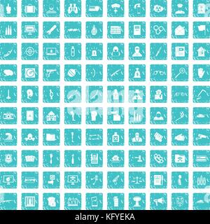 100 violation icons set grunge blue Stock Vector