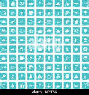 100 bounty icons set grunge blue Stock Vector