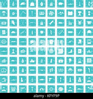 100 war crimes icons set grunge blue Stock Vector