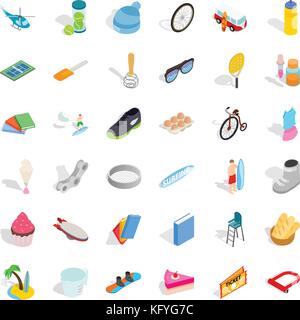 Snowboarding icons set, isometric style Stock Vector