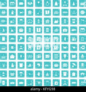 100 box icons set grunge blue Stock Vector