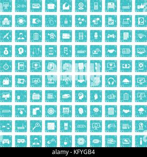 100 web development icons set grunge blue Stock Vector
