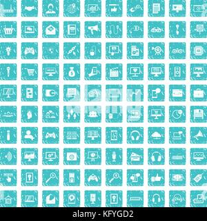 100 web and mobile icons set grunge blue Stock Vector