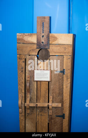 St. Joseph, Missouri. Glore Psychiatric Museum. The lunatic box. Stock Photo