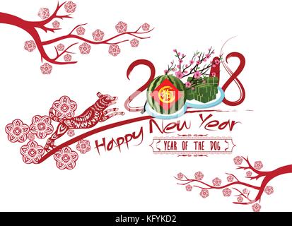 Happy Chinese new year 2018 card year of dog (hieroglyph: Dog) Stock Vector