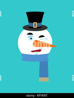 Snowman winking emotion avatar.  happy emoji face. New Year and Christmas vector illustration Stock Vector