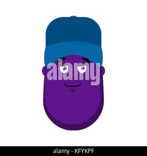 Eggplant Plumber in blue cap emoji avatar. Vector illustration Stock Vector
