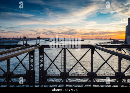 View to Easr river from Brooklyn Bridge, New York Stock Photo