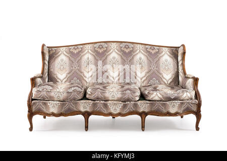 Antique wood sofa on white background. Stock Photo