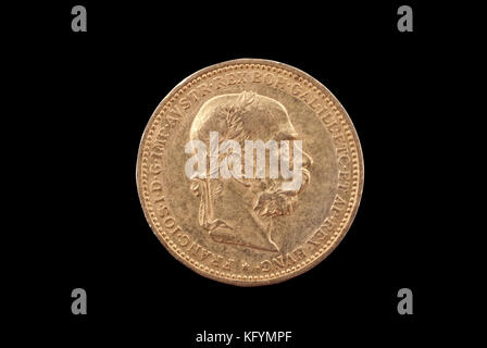 Austria-Hungary ancient gold coin (Franz-Joseph, 20 crown, 1894). Obverse. Stock Photo