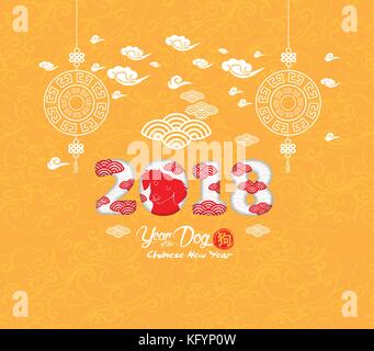 Oriental Chinese New Year 2018 cloud background. Year of the dog (hieroglyph: Dog) Stock Vector