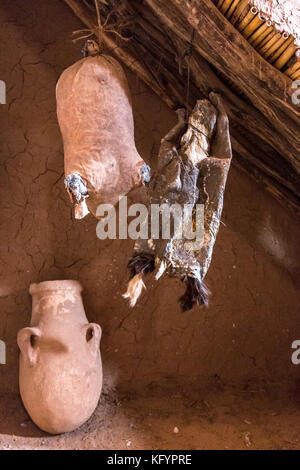 ait-Ben-Haddou, Morocco, 17 October, 2017: Preserved interior of the house in Ait-Ben-Haddou. The Ksar is a pre-saharan traditional settlement of dwel Stock Photo