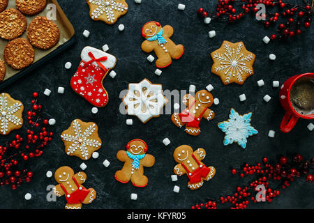 christmas gingerbreads and coffee  Stock Photo