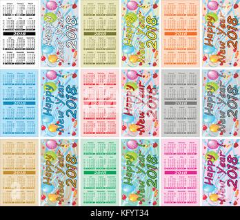 Set Colorful Pocket Calendars For 2018 - Illustration,  Happy New Year 2018 Stock Vector