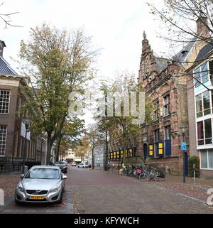 16th century former Chancellery at Turfmarkt street, central Leeuwarden, Friesland, The Netherlands. Stitch of 2 images Stock Photo