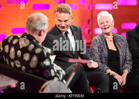 (From the left) Graham Norton, Sir Kenneth Branagh and Dame Judi Dench appearing on the Graham Norton Show filmed at the London Studios, London. Stock Photo