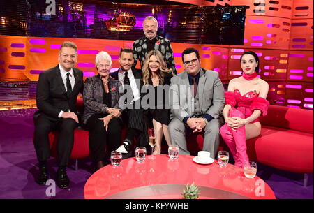 (From the left) Sir Kenneth Branagh, Dame Judi Dench, Johnny Depp, Graham Norton, Michelle Pfeiffer, Josh Gad and St.Vincent appearing on the Graham Norton Show filmed at the London Studios, London. Stock Photo