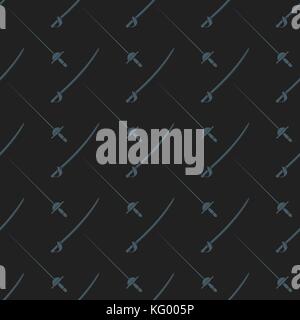 vector dark solid design sword saber medieval cold steel arms seamless pattern isolated on dark background Stock Vector