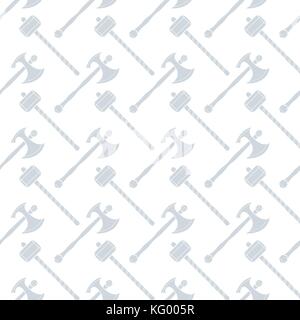 vector light grey solid design battle hammer axe medieval cold steel arms seamless pattern isolated on white background Stock Vector