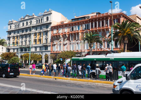 Fine buildings of Via Roma on the sea-front at Cagliari, Sardinia, Italy Stock Photo