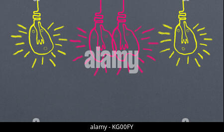 Light  of love : Easy brush illustration paint on dark gray background. Cute light bulb idea. Stock Photo