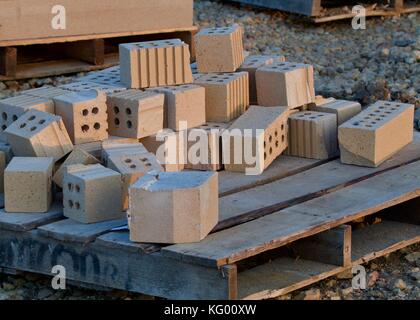Tan bricks on a pallet Stock Photo