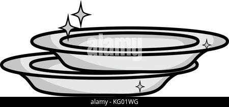 grayscale porcelain dishes utensil cleaner design Stock Vector