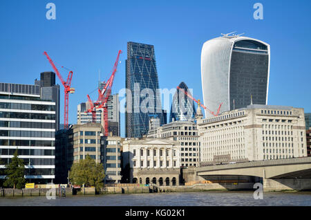 London financial district skyline, London, UK, including Leadenhall Building, Gherkin, 20 Fenchurch Street, and London Bridge. Stock Photo