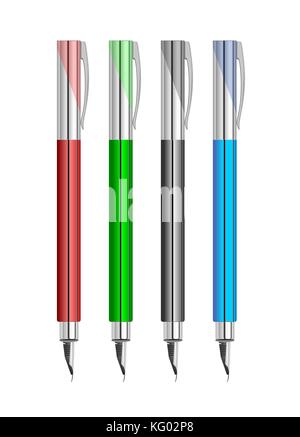 Big set of colored engineering and office pens Stock Vector