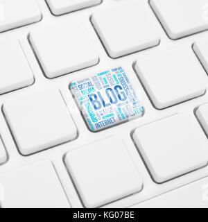 Blog word concept cloud in button or key on white keyboard Stock Photo