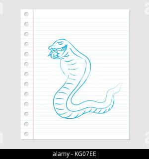 Illustration of Snake Cartoon  on paper sheet with lines, Margin and holes-Vector illustration Stock Vector